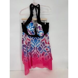 Rosegal Womens Halter Swim Tankini Pink Blue Purple Sharkbite Hem Sz 22 4X